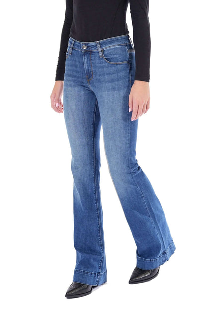 Haala Denim Bella flared jeans in indigo stone with gold accents, showcasing stylish bottoms with a trendy flare silhouette.