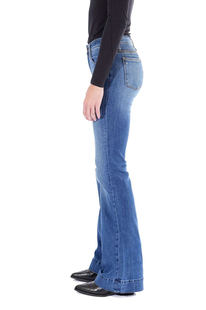 Haala Denim Bella flare trousers in indigo stone with gold combo, showcasing the stylish denim bottoms with flared design.