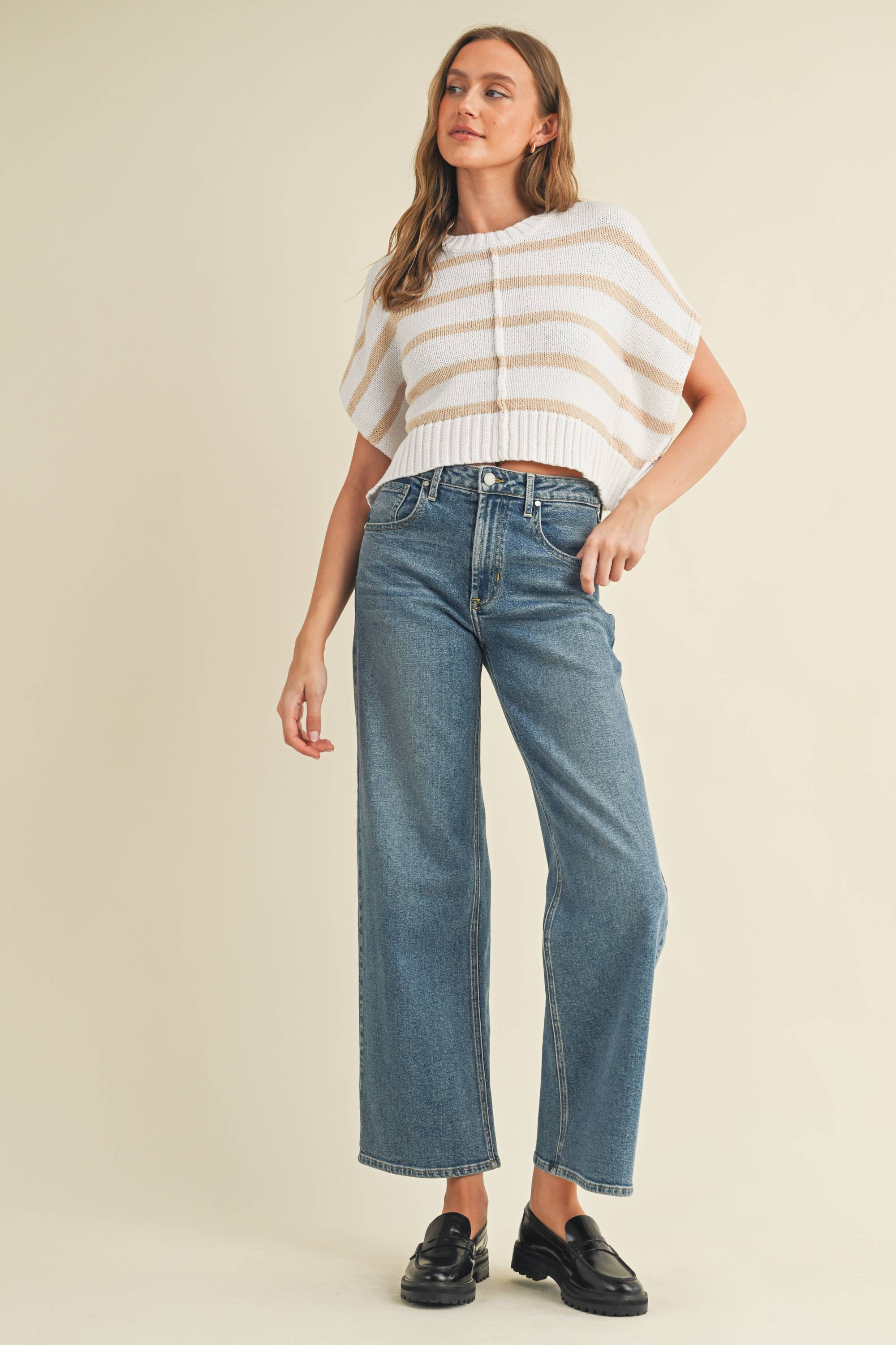 CSW13591 - STRIPED KNIT CROPPED SWEATER VEST