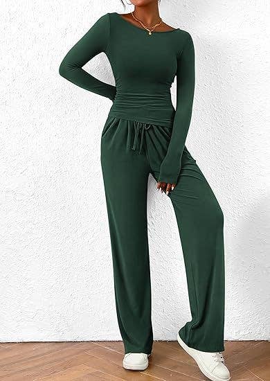 Comfy Plain Color Blouse Pants Lounge Set
