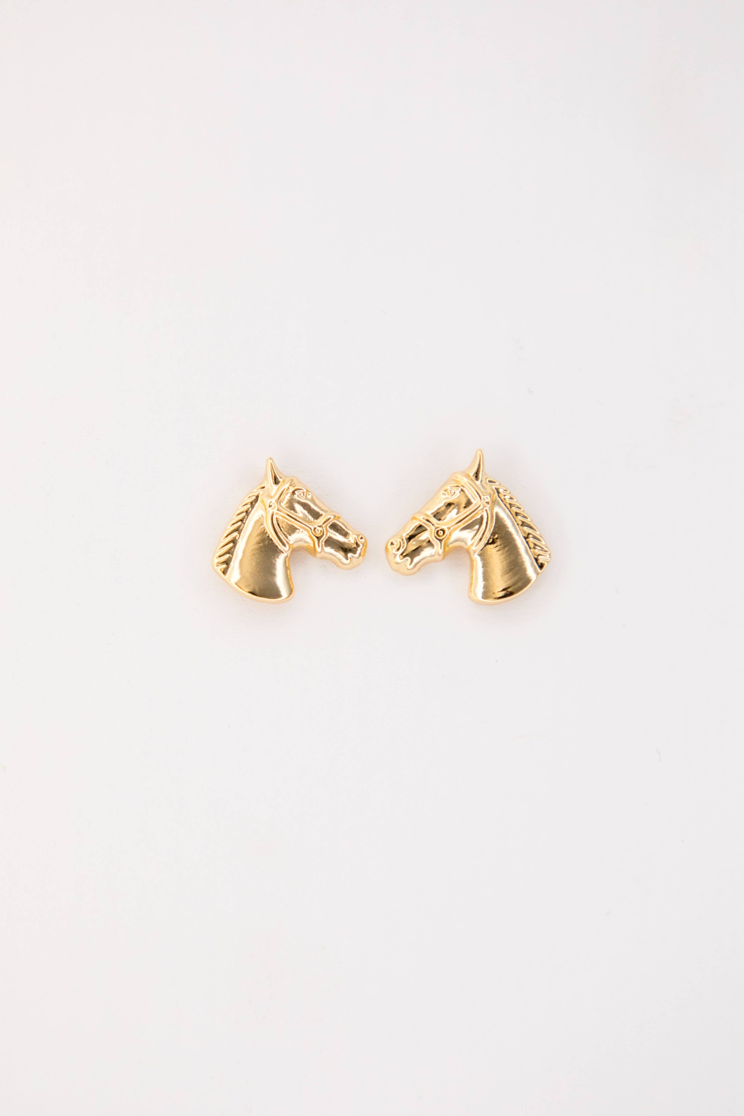 .5" 18K Gold Plated Burnished Horse Head Stud Earring