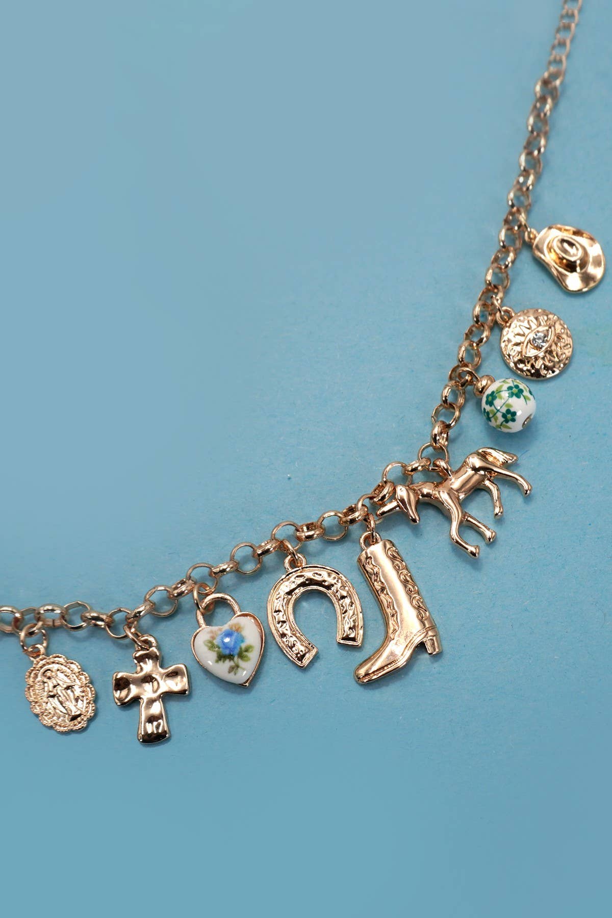 CHARM BRACELET - WESTERN BOOT CROSS PORCELAIN |