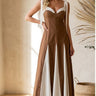 Chocolate brown and ivory contrast tie shoulder midi dress by Sunday Up, featuring a stylish and elegant design with a flattering fit.