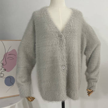 Fluffy V-neck Button-down sweater Cardigan