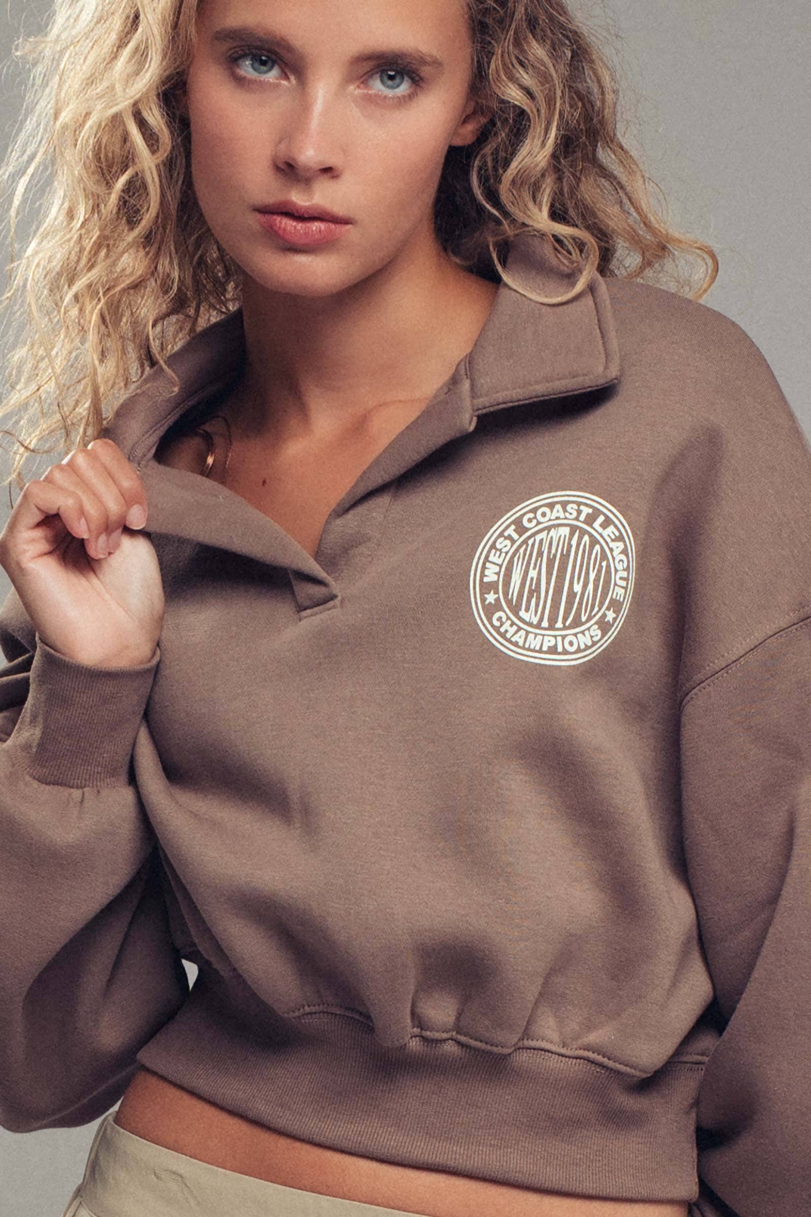 Vintage Collegiate Cropped Polo Sweatshirt