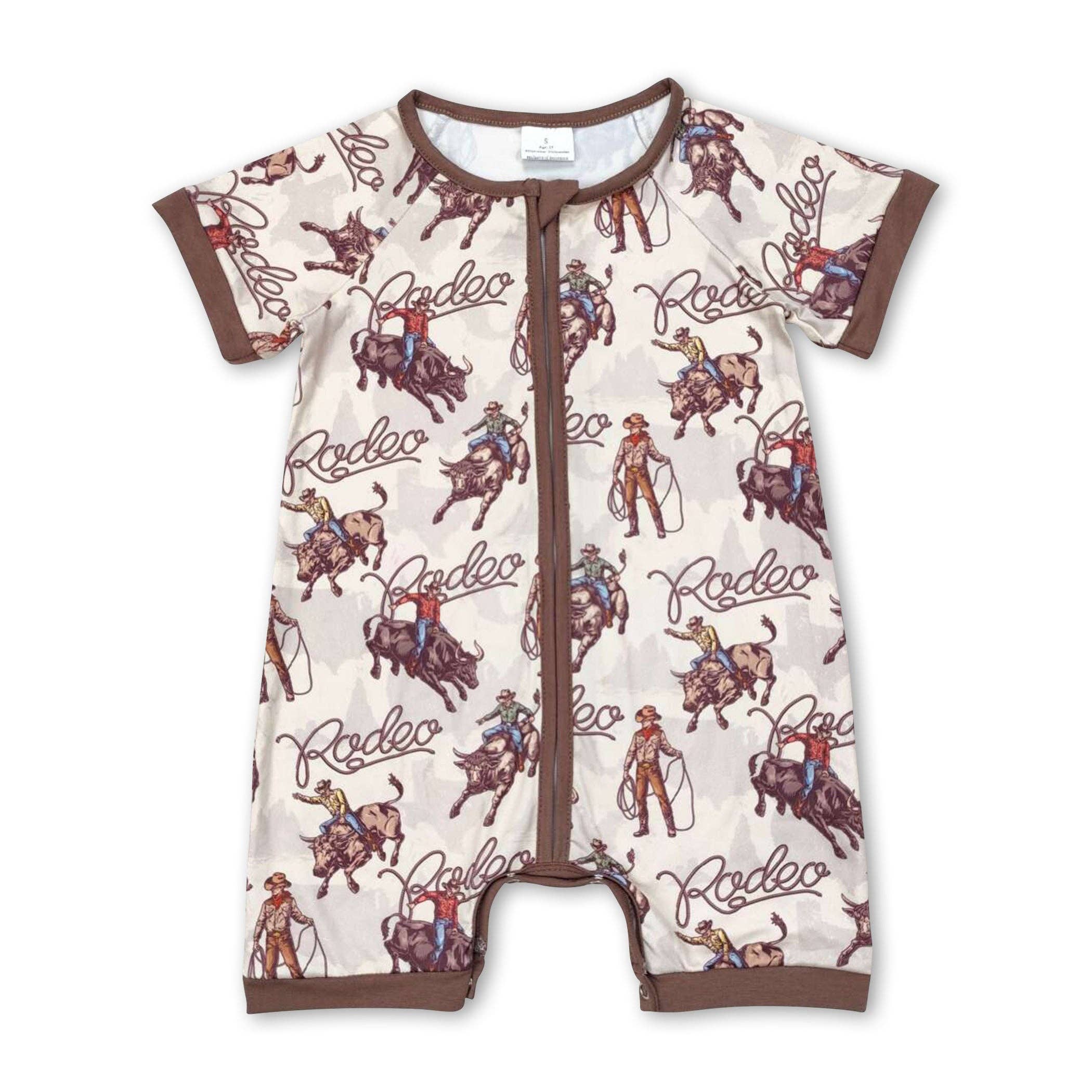 Short sleeves rodeo western baby boy zipper romper