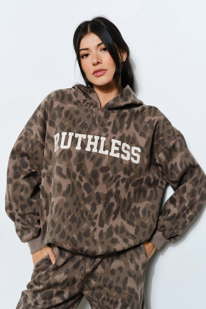 Pretty Garbage Anne Leopard Hoodie with leopard print design, soft fabric, and hood for a stylish and comfortable casual look.