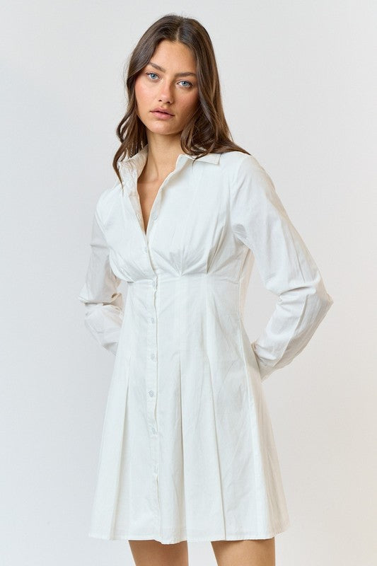 Collared Pintuck Corset Shirt Dress