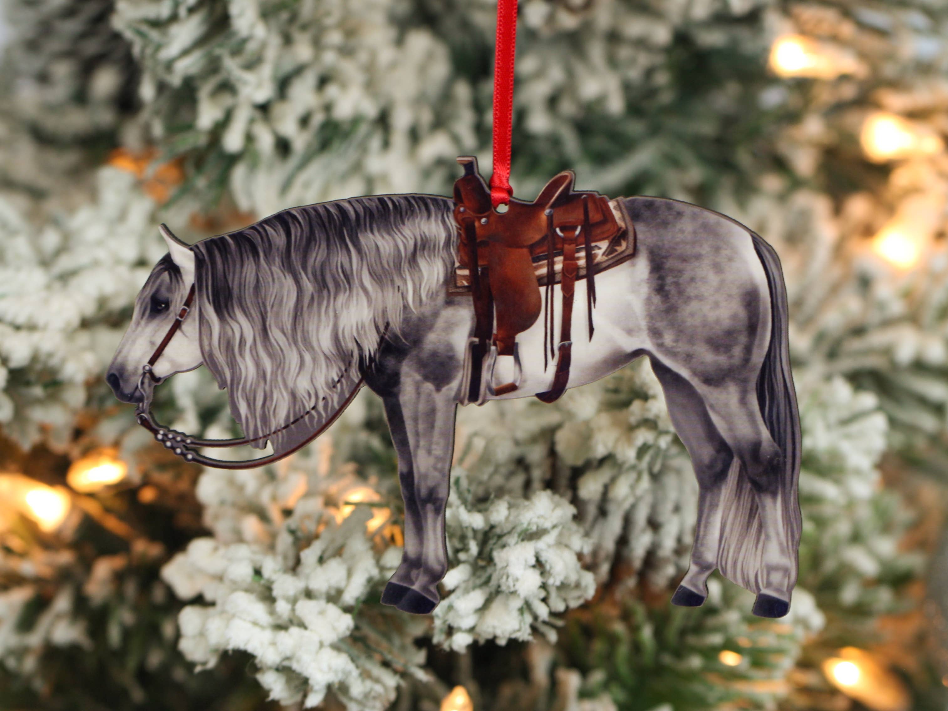 Gray Western Ranch Horse Ornament - Quarter Horse Christmas