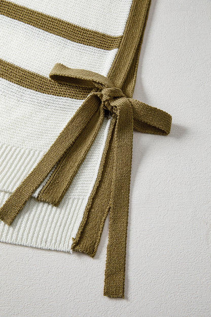 Khaki Stripe Tie Open Side Sweater Knitted Top