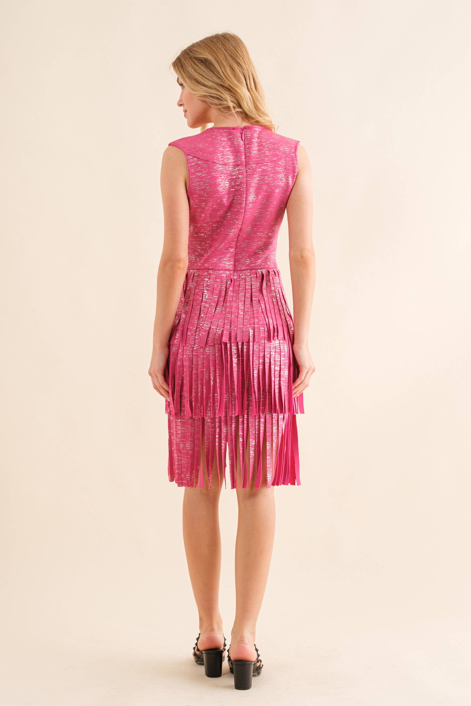 V Neck Layered Fringe Bottom Dress