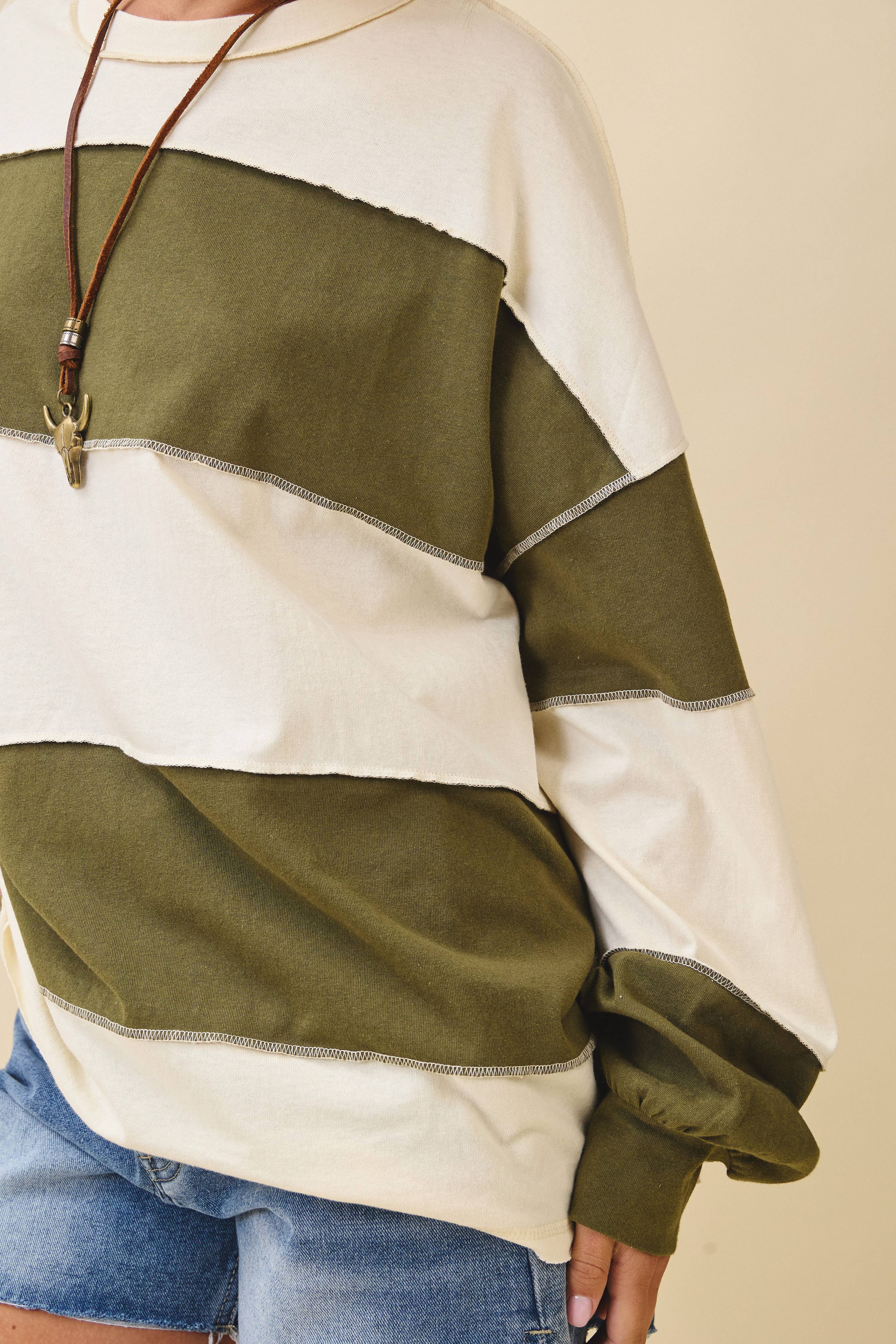 Contrast Panel Long Sleeve Slouchy Top