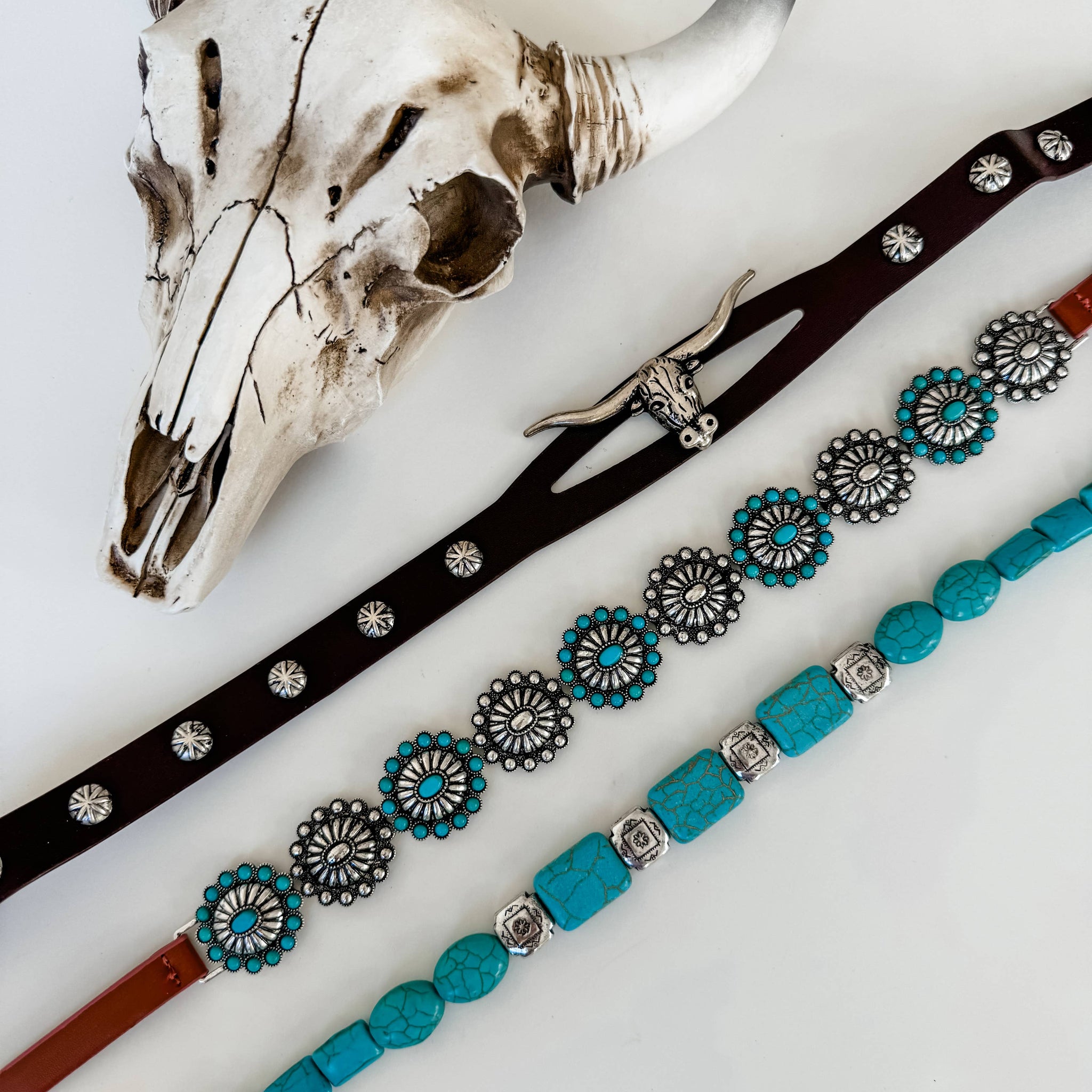 Western Hat Band - Concho, stone, longhorn steer