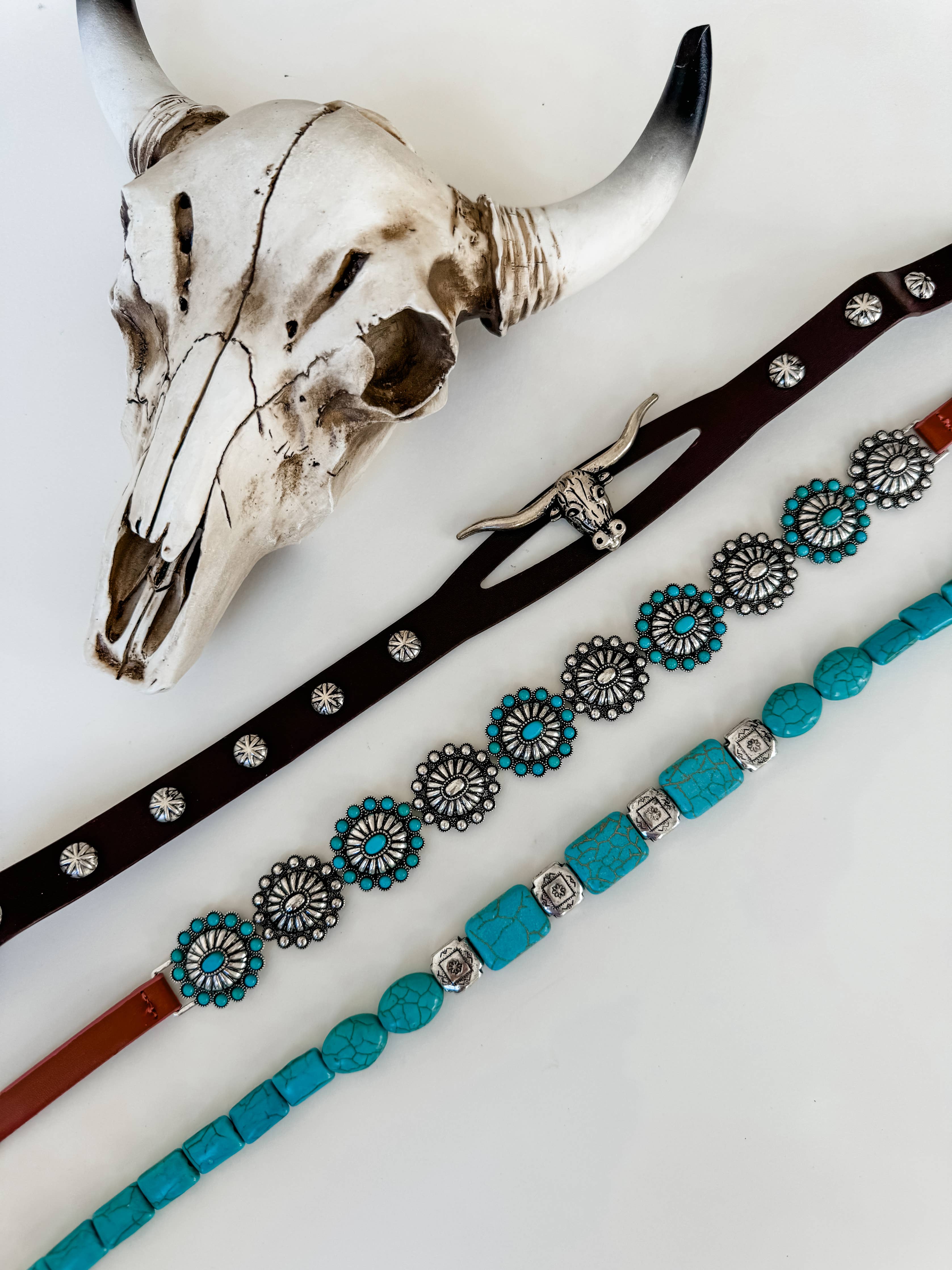 Western Hat Band - Concho, stone, longhorn steer