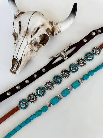 Western Hat Band - Concho, stone, longhorn steer