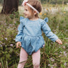 Baby Girls Light Wash Long Sleeve Flutter Bubble Romper - Cowgirl Charm