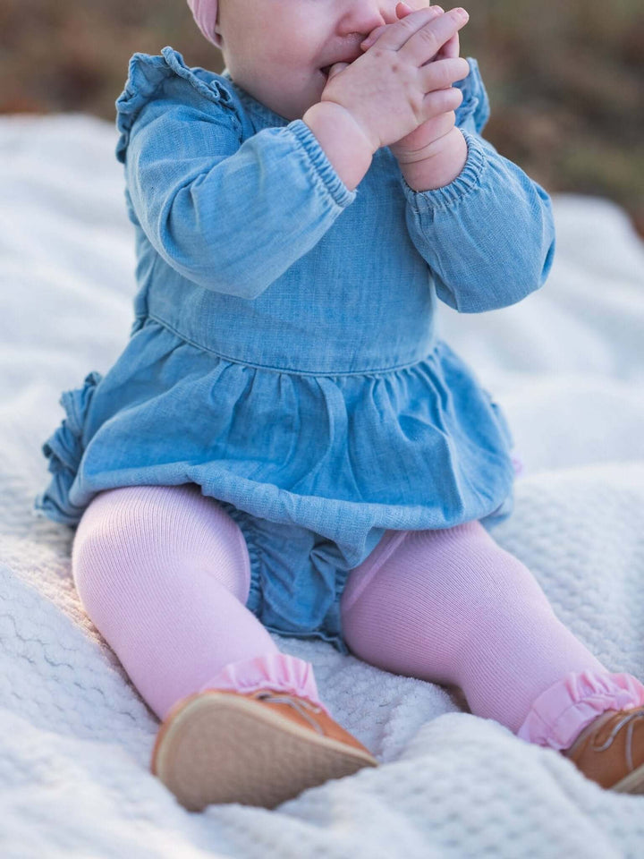 Baby Girls Light Wash Long Sleeve Flutter Bubble Romper - Cowgirl Charm