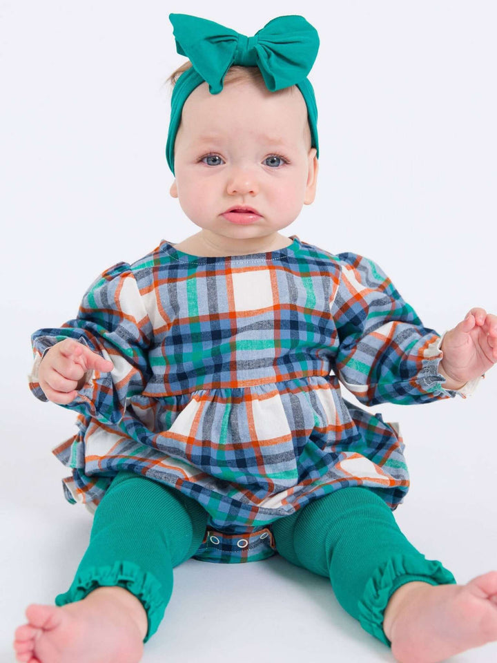 Baby Girls Peyton Plaid Woven Long Sleeve Bubble Romper - Cowgirl Charm