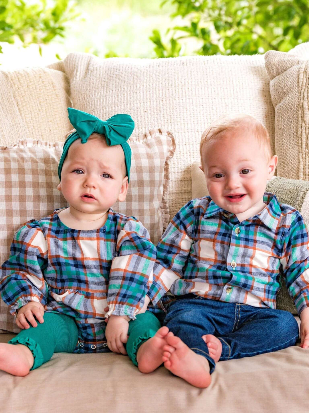 Baby Girls Peyton Plaid Woven Long Sleeve Bubble Romper - Cowgirl Charm