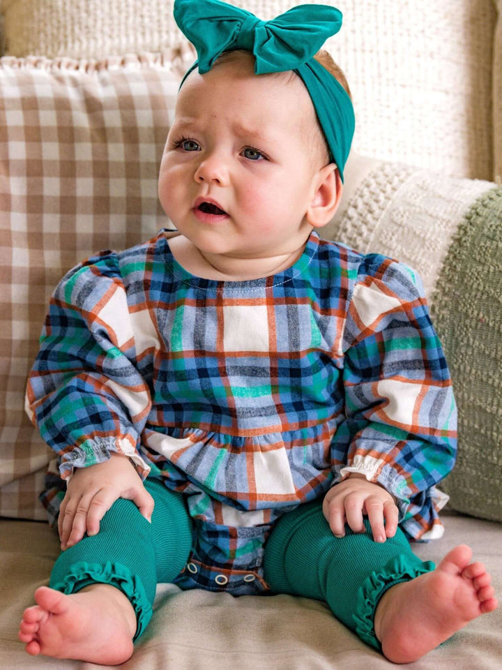 Baby Girls Peyton Plaid Woven Long Sleeve Bubble Romper - Cowgirl Charm