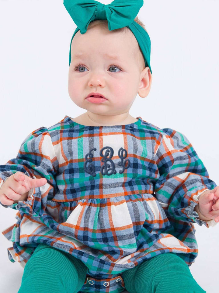 Baby Girls Peyton Plaid Woven Long Sleeve Bubble Romper - Cowgirl Charm