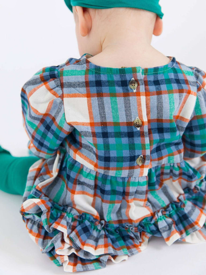 Baby Girls Peyton Plaid Woven Long Sleeve Bubble Romper - Cowgirl Charm