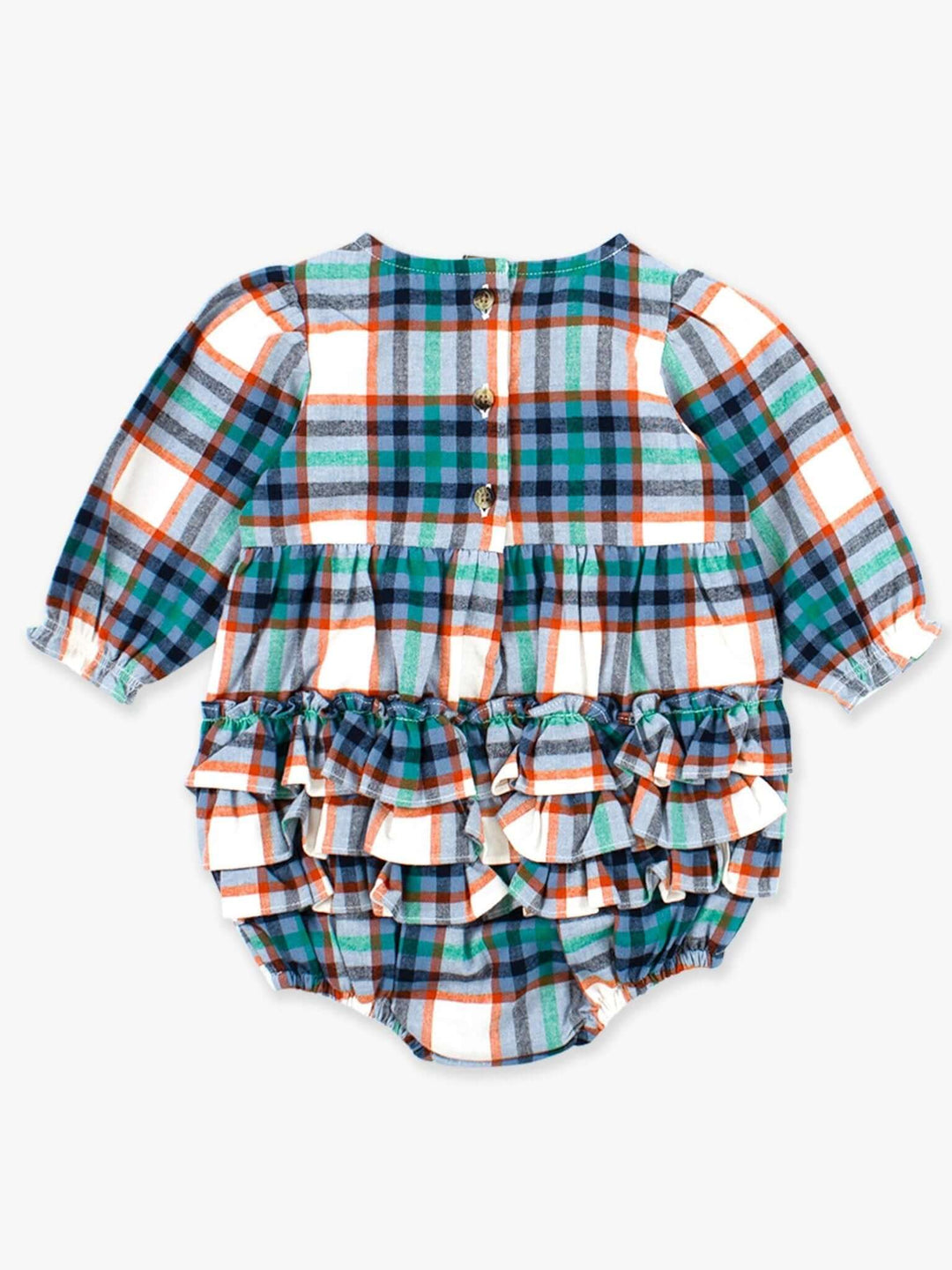 Baby Girls Peyton Plaid Woven Long Sleeve Bubble Romper - Cowgirl Charm