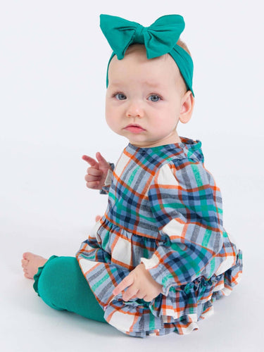 Baby Girls Peyton Plaid Woven Long Sleeve Bubble Romper - Cowgirl Charm
