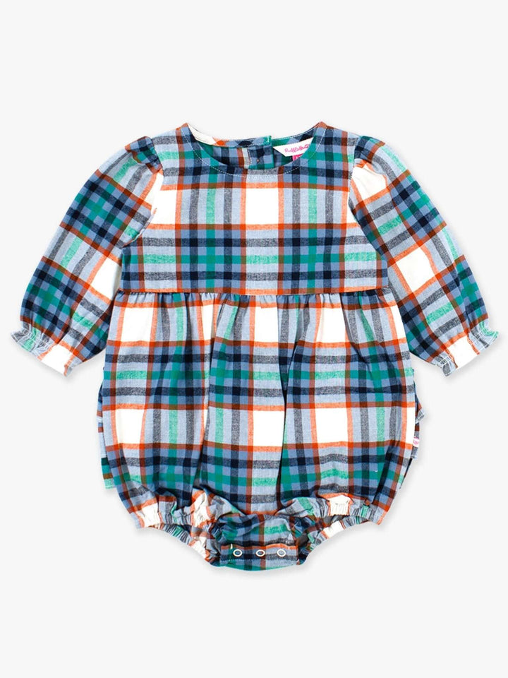 Baby Girls Peyton Plaid Woven Long Sleeve Bubble Romper - Cowgirl Charm