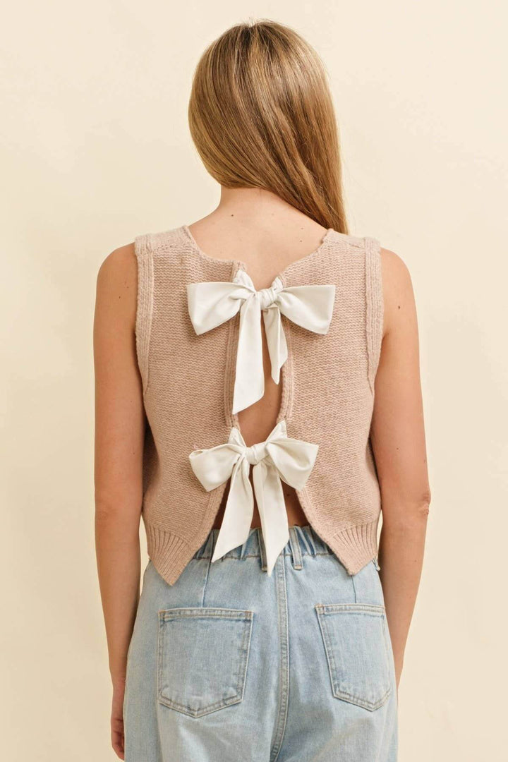 BACK BOW TIE SLEEVELESS SWEATER - Cowgirl Charm