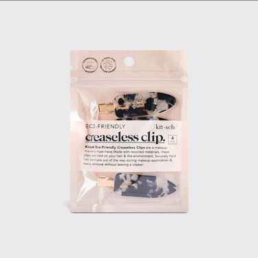 Black terrazzo eco-friendly creaseless hair clips set with four KITSCH brand clips, ideal for secure, damage-free hair styling.