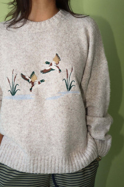Bailey Rose embroidered duck knit sweater featuring colorful duck design on soft, cozy fabric for casual stylish wear.