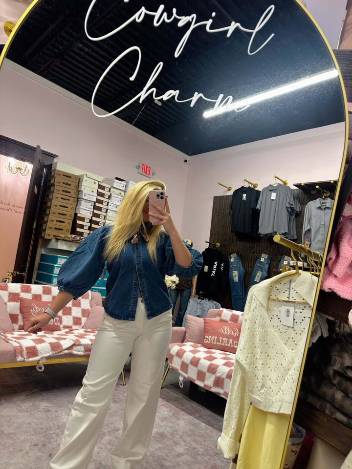 Balloon Sleeved Denim Shirt - Cowgirl Charm