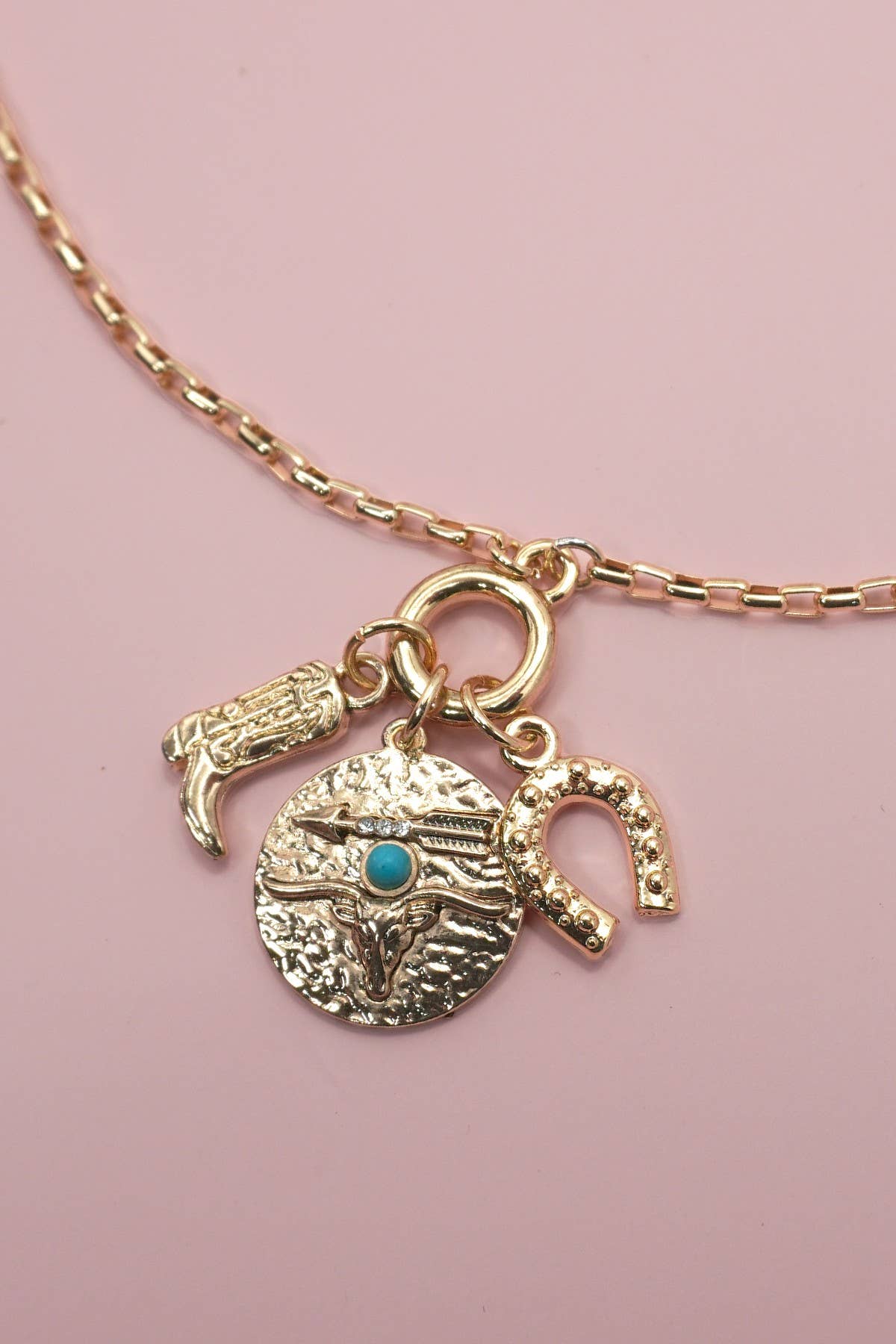 CLUSTER CHARM NECKLACE-WESTERN BOOT HORSESHOE |