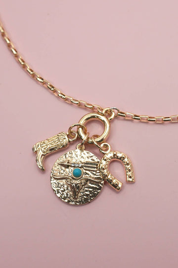 CLUSTER CHARM NECKLACE-WESTERN BOOT HORSESHOE |