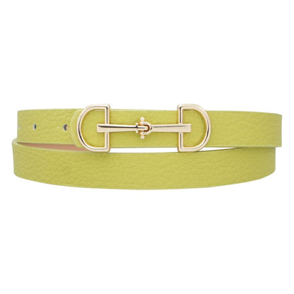 Slim women's belt by anbfashion with a D-ring horse bit buckle, made from leather, designed as a stylish accessories belt.
