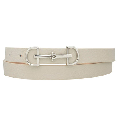 Anbfashion women's skinny belt with D-ring horse bit buckle, stylish accessory in black leather for casual or dressy outfits.