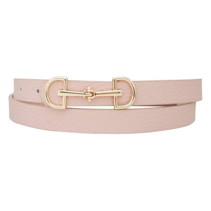 Anbfashion women's skinny belt with a D-ring horse bit buckle, stylish accessories for fashionable outfits.