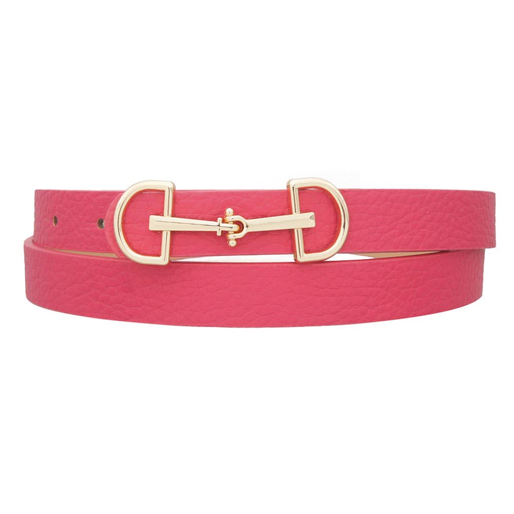 Anbfashion BEST Lux D-Ring Horse Bit Buckle Skinny Women's Belt in black leather with silver D-ring buckle detail.
