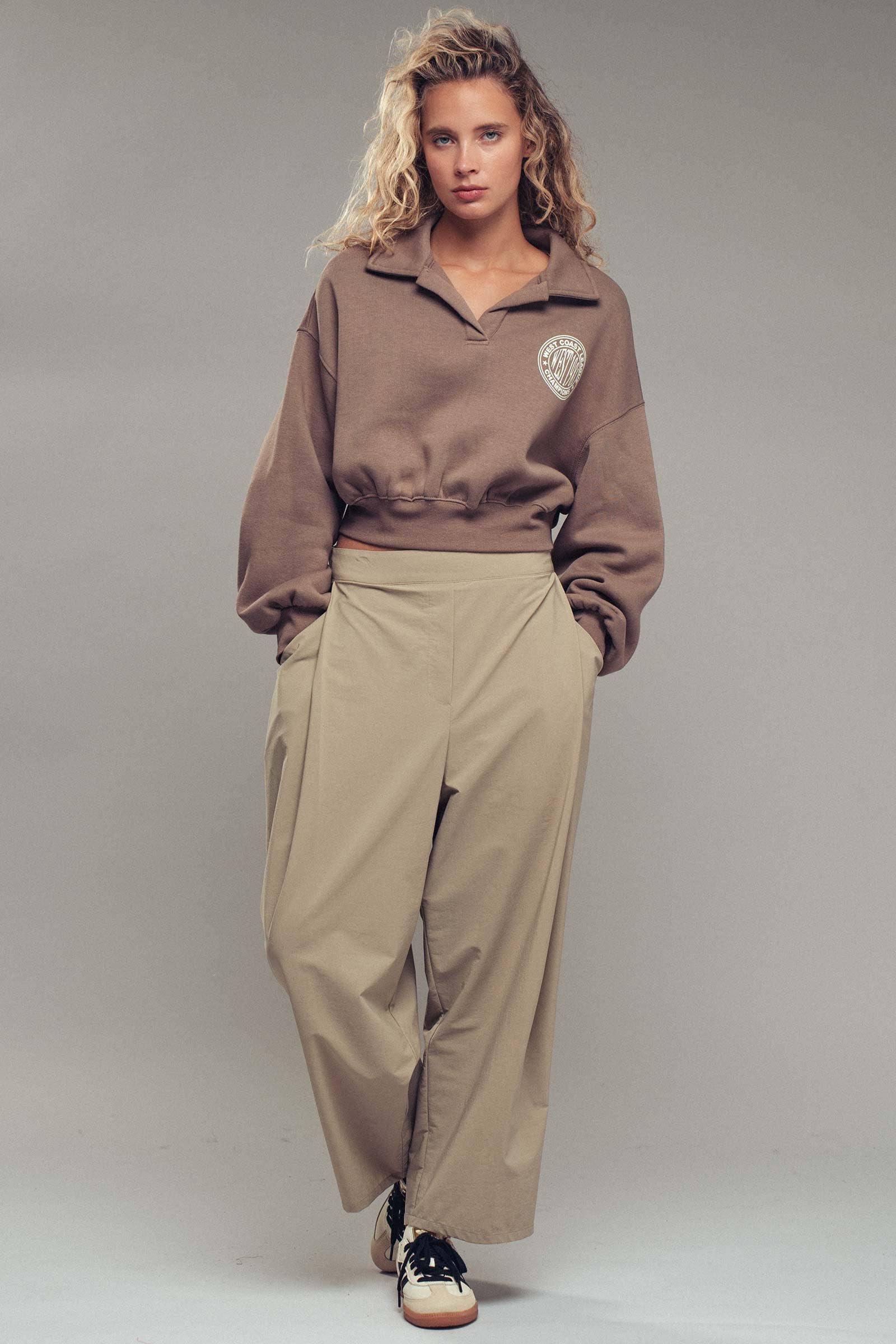 Vintage Collegiate Cropped Polo Sweatshirt