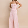 Blush Acid Wash Denim Jumpsuit – Strapless Wide - Leg Western Chic - Cowgirl Charm