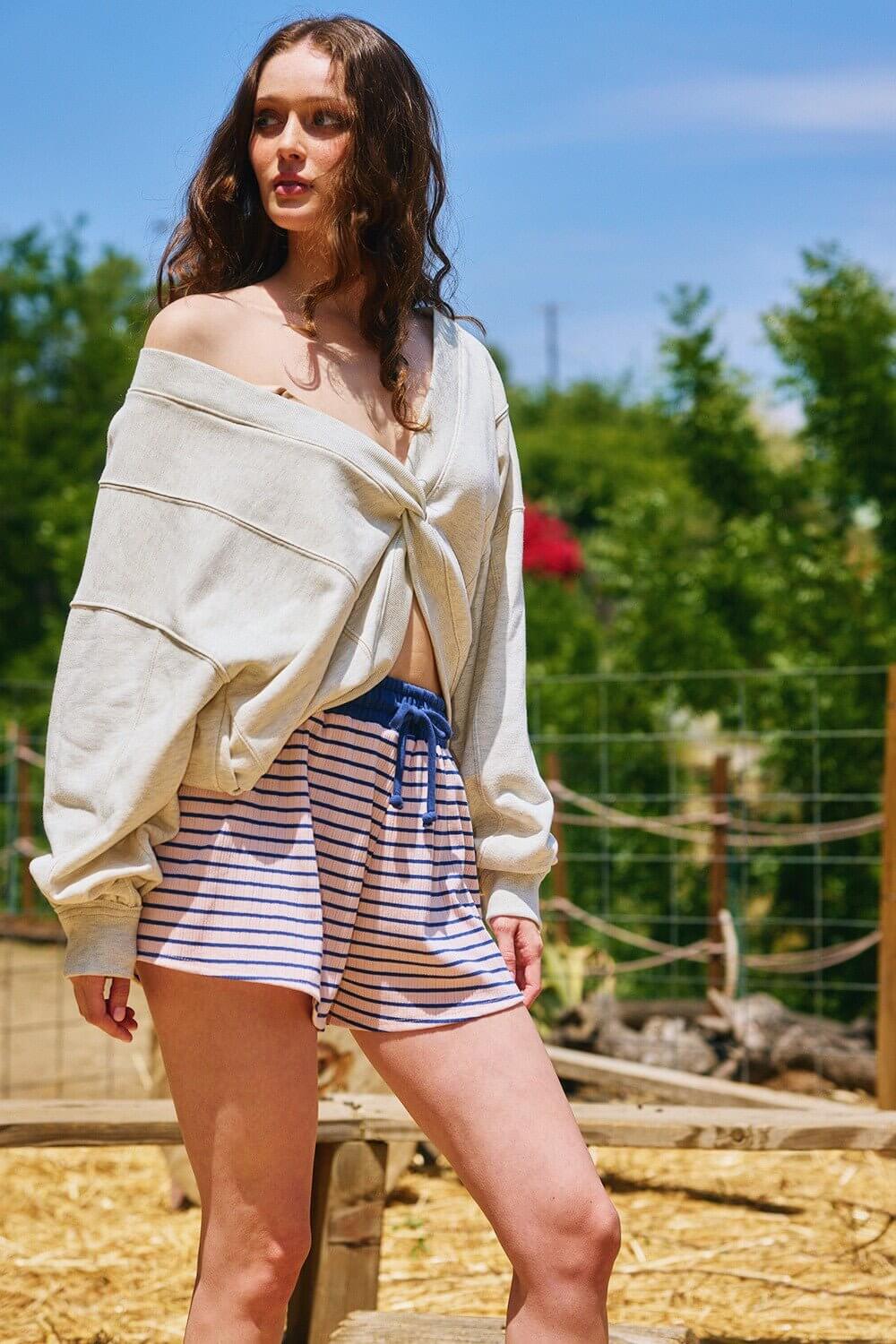 Bucketlist Reversible Twist - front Washed Terry Sweatshirt Top - Cowgirl Charm