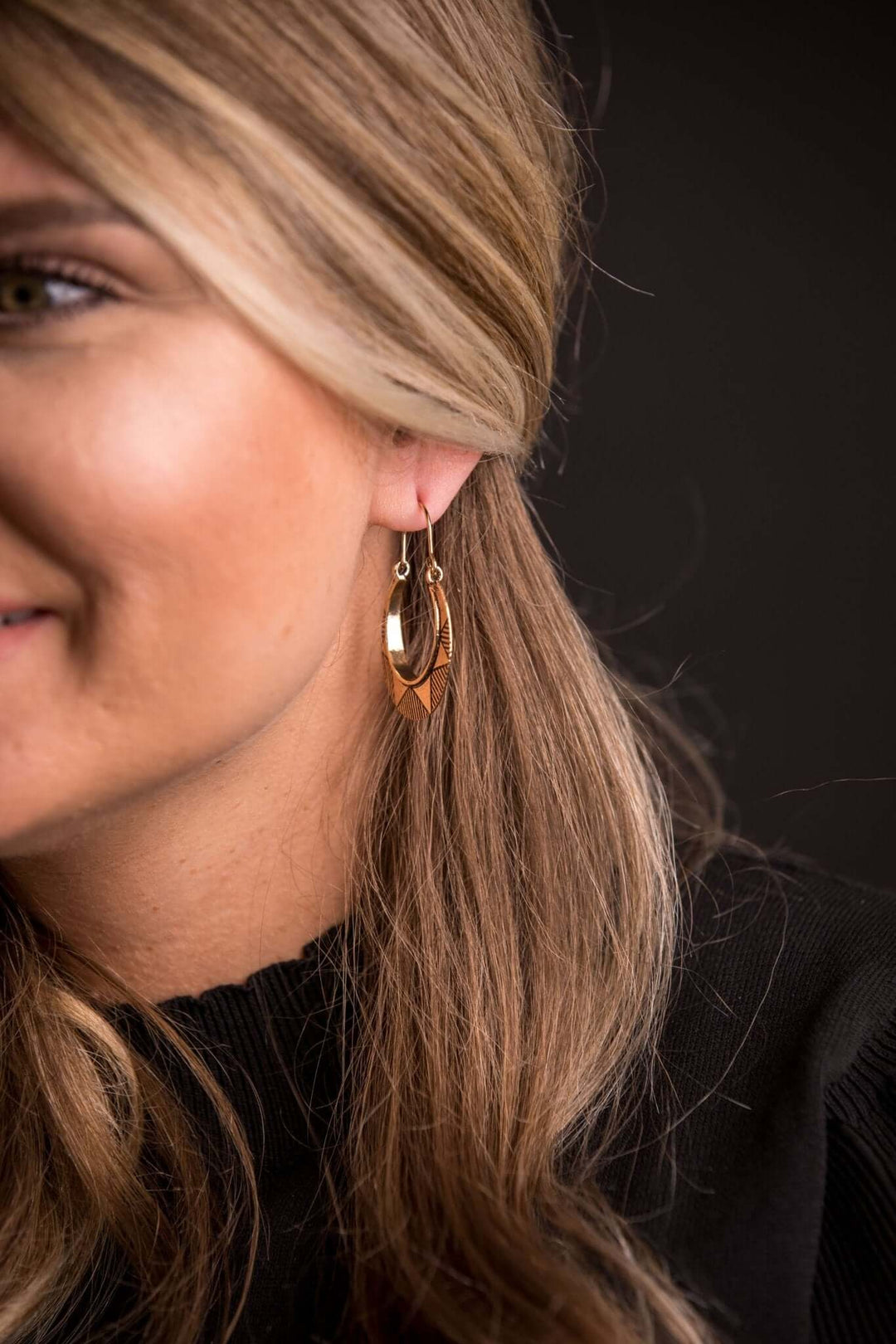 Burnished Gold Sun Stamped Hoop Earring - Cowgirl Charm