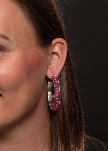 Burnished Silver and Pink Hoop Earring - Cowgirl Charm