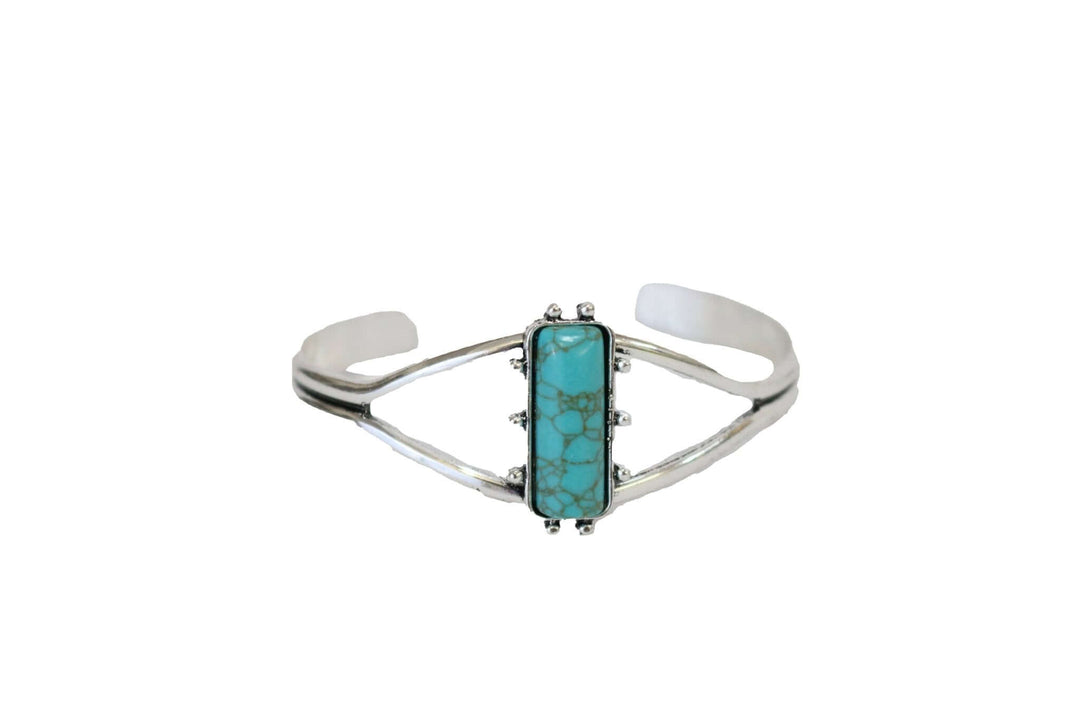 Burnished Silver Cuff with Rectangular Turquoise Stone - Cowgirl Charm