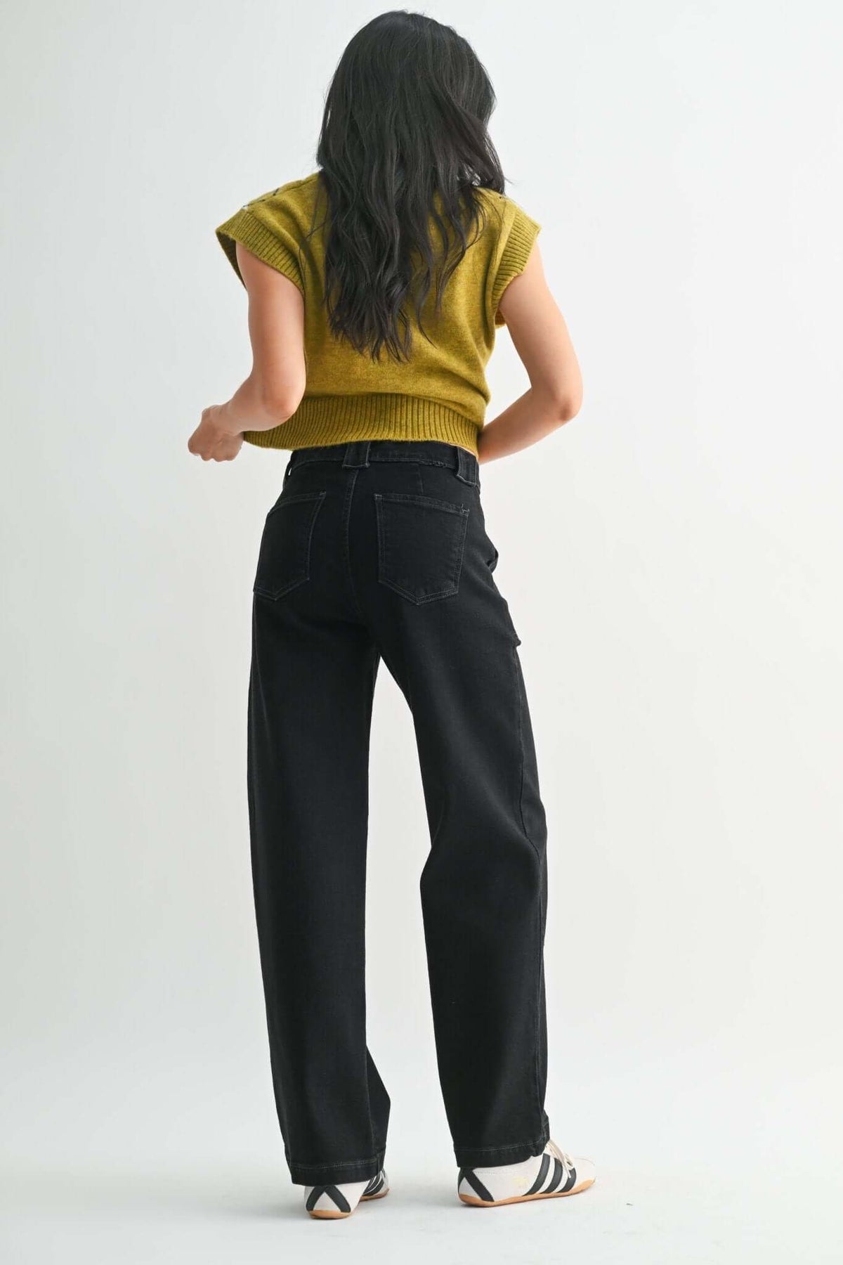 Black high rise wide-leg jeans by JBD Just Black Denim featuring a button-front design and slim fit.