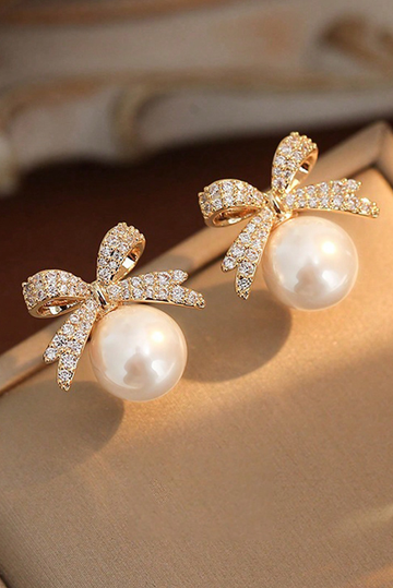 LDC Rhinestone Bowknot Pearl Earrings
