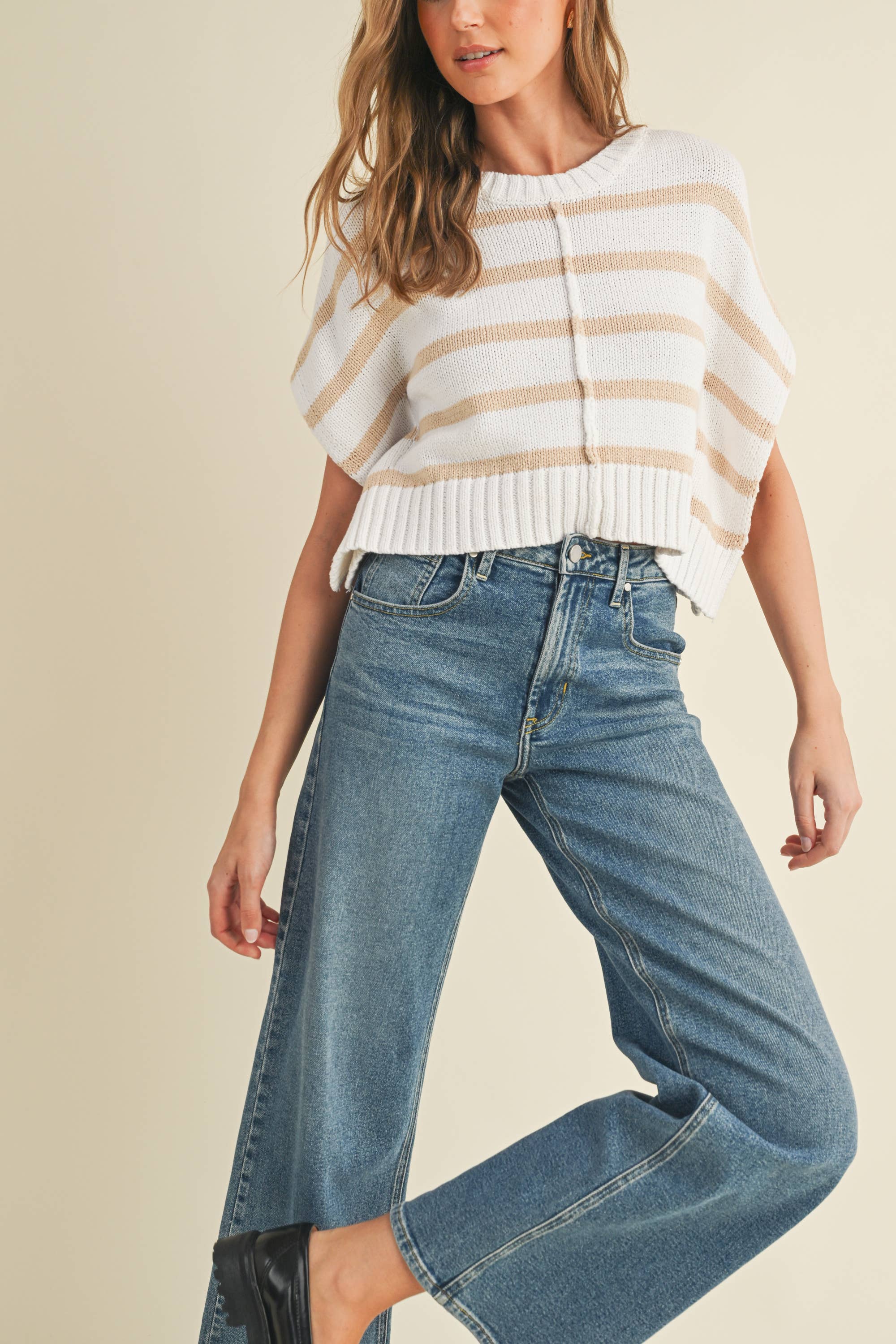 CSW13591 - STRIPED KNIT CROPPED SWEATER VEST
