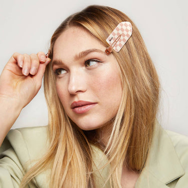 Recycled plastic XL creaseless hair clips by KITSCH in terracotta color, showing two large, smooth, no-crease hair accessories.