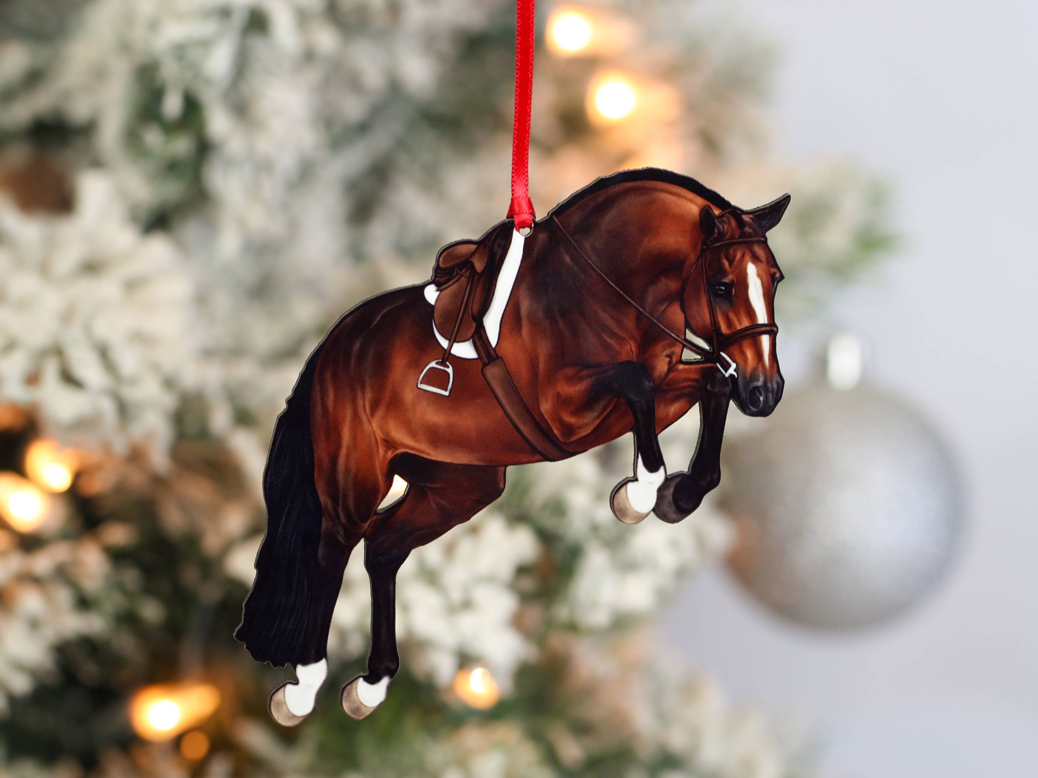 Equestrian Hunter Horse Ornament - Bay Jumping Horse Décor